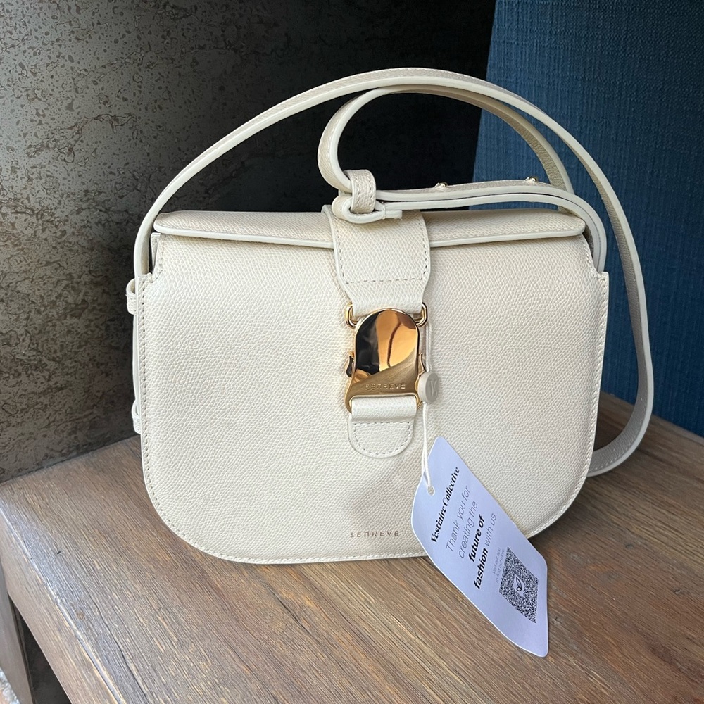 Senreve Cadence Crossbody Bag Made in Italy Pebbled Leather white